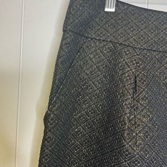 Ann Taylor Loft Women’s Size 12 Black Metallic Gold A Line Mini Skirt Pleated - Picture 2 of 9